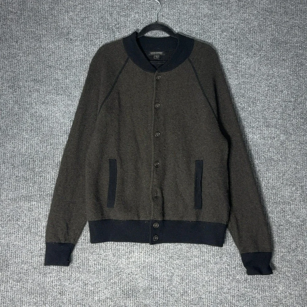 Banana Republic Bomber Sweater Mens L‎ Brown Button Up Wool Blend